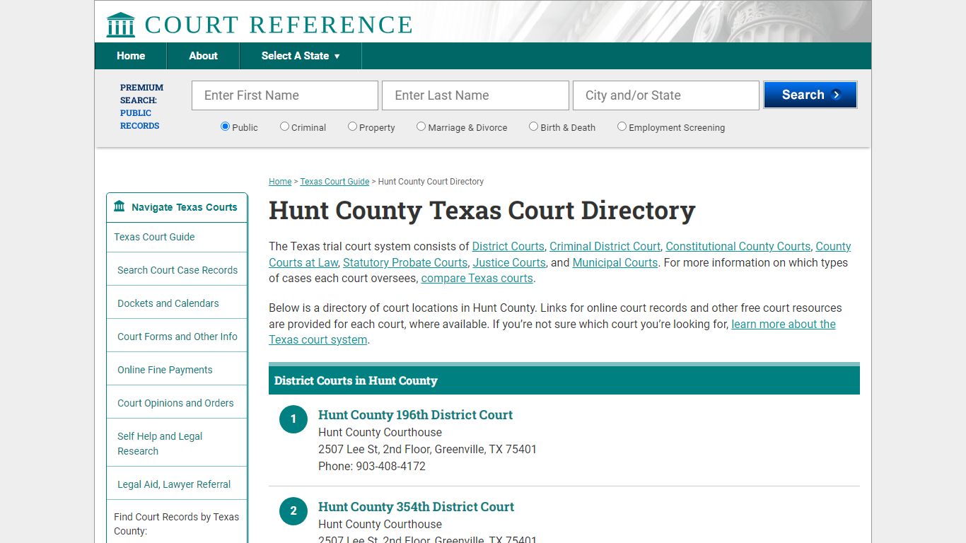 Hunt County Texas Court Directory | CourtReference.com